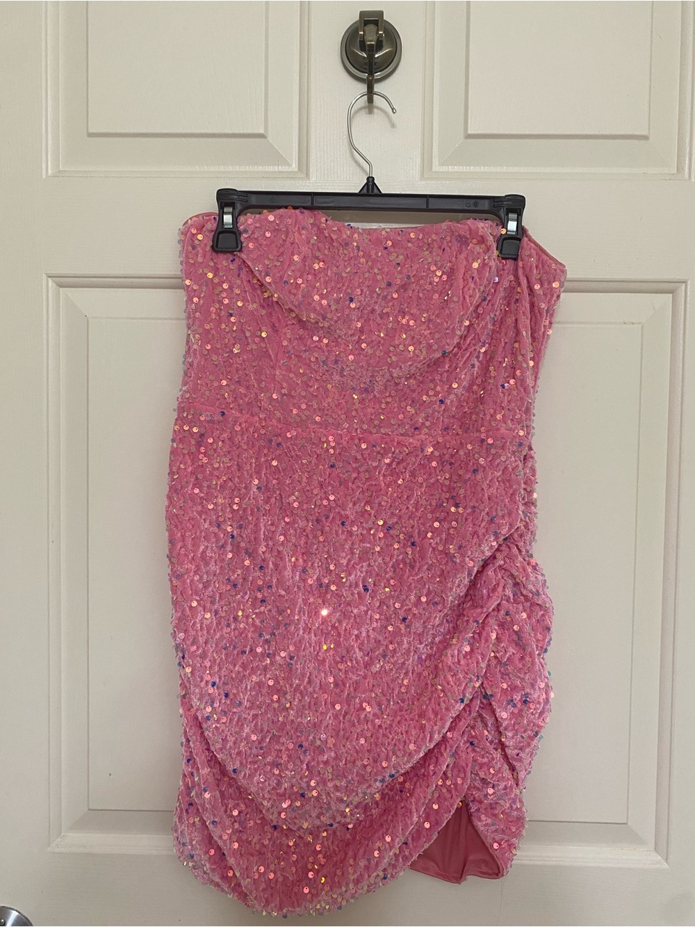 SHEIN Pink Sequin Strapless Party Dress